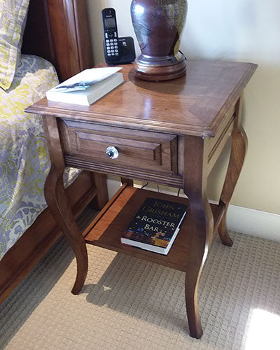 Bedside table built by Dowelmax inventor Jim Lindsay for this project article shown finished