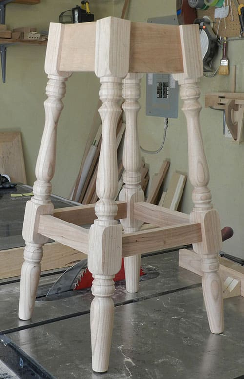 Dry fitted kitchen counter stool frame assembly built for this project instructions article.
