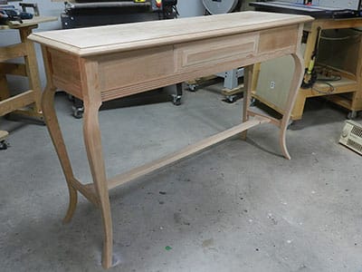 Pre-finished entryway table assembly built for this project instructions page