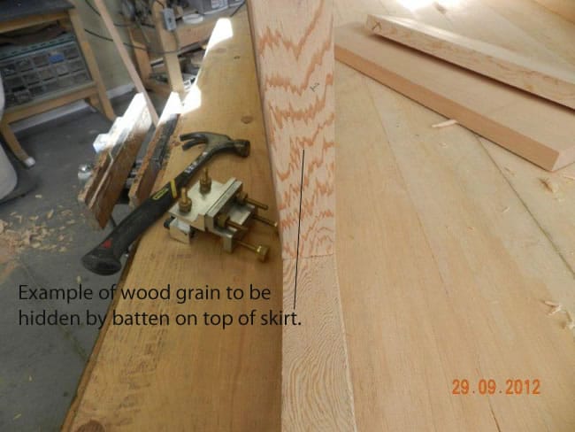 Wood grain hidden by workbench skirt top batten