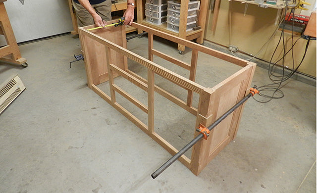 TV-stand-framework-dry-fitted-checked-for-squareness-with-universal-tape-gauge