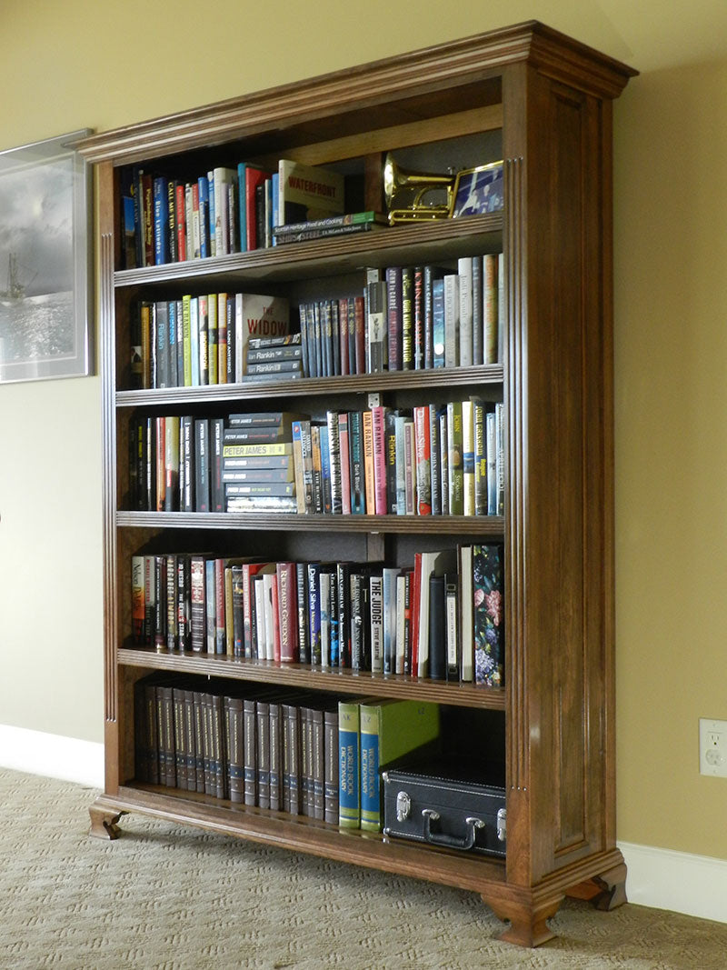 Finished design of the bookcase built in this article in use at Jims home.