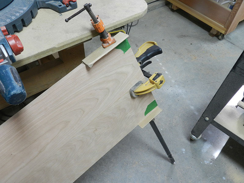 Book case top plate main section work pieces glued and clamped together