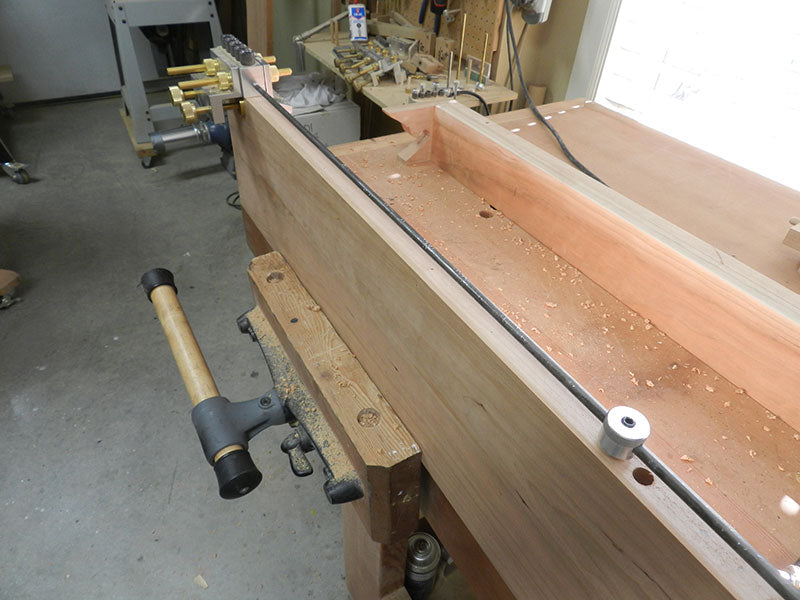 Distance gauge used on book case top plate main section dowel joint