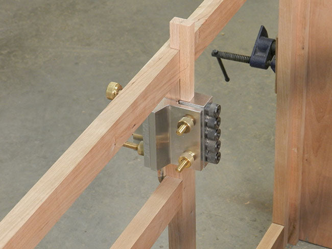 dowelmax-clamped-to-TV-stand-framework-to-drill-bulkhead-dowel-bores
