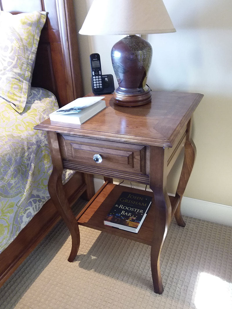 Bedside table built by Dowelmax inventor Jim Lindsay for this project article shown finished