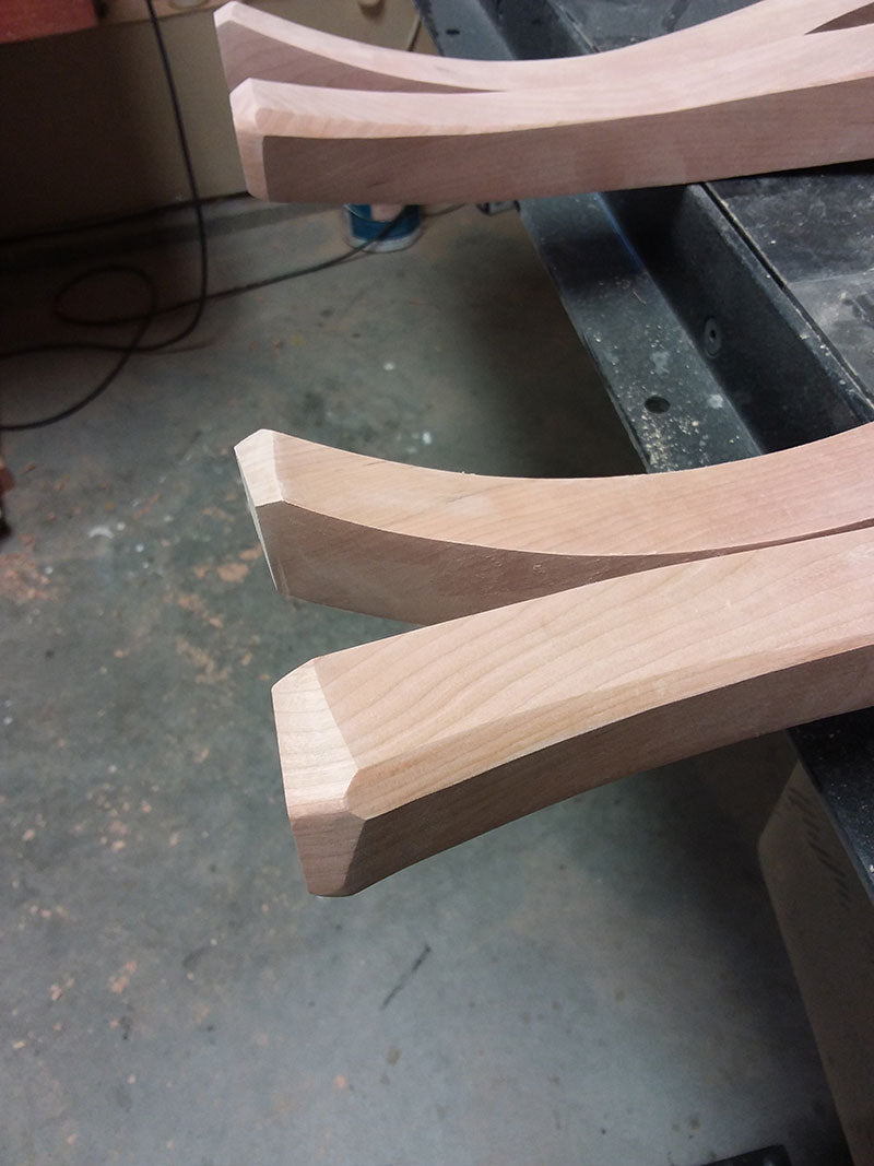 The feet of the cabriole legs used to build the bedroom table frame after shaping with the belt sander and by hand