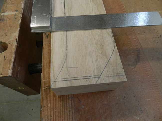 Line to mark end of cut with tablesaw on footboard leg