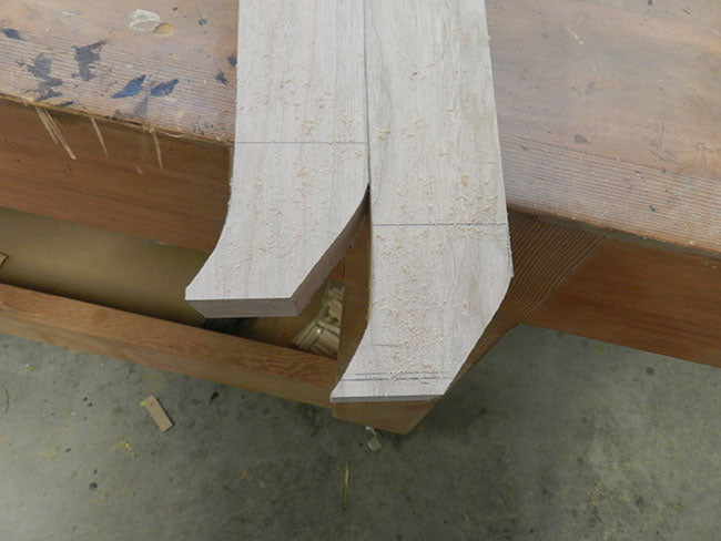 Lower profile of footboard leg cut in bandsaw