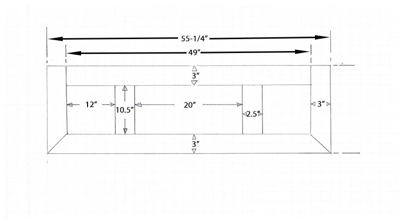 Plan view sketch of entryway table top assembly with dimensions