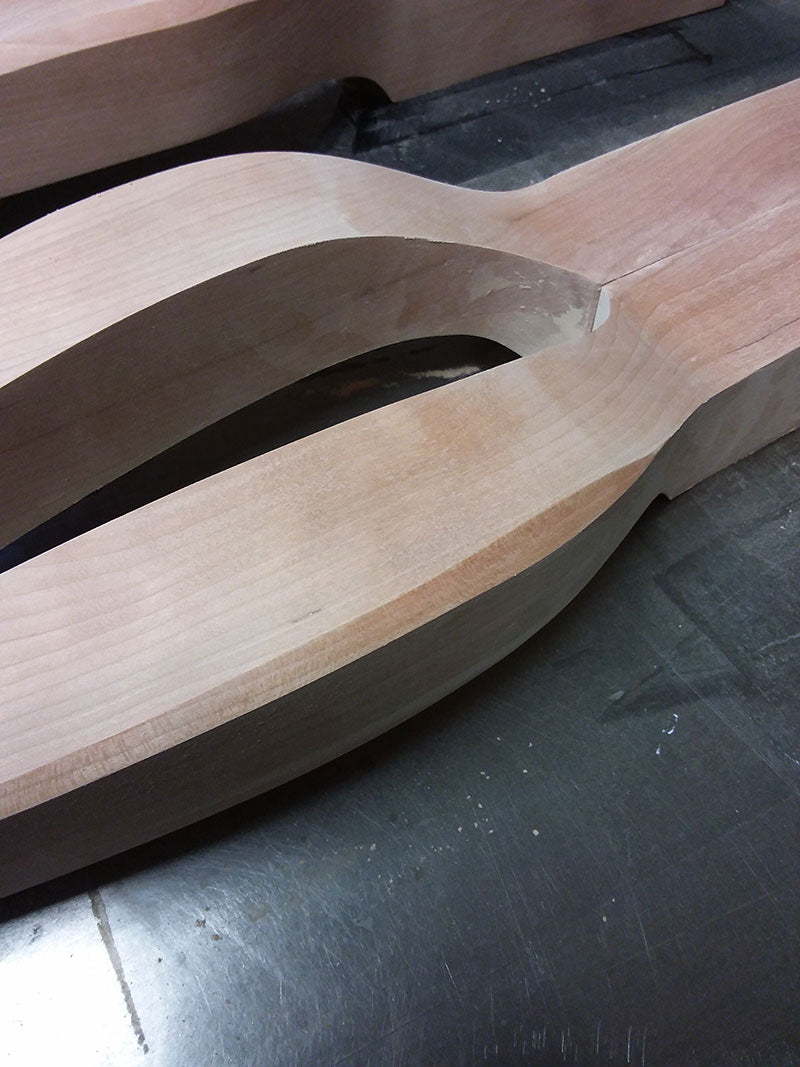 The rail landings on the cabriole legs used to build the bedside table frame are not touched during the shaping process