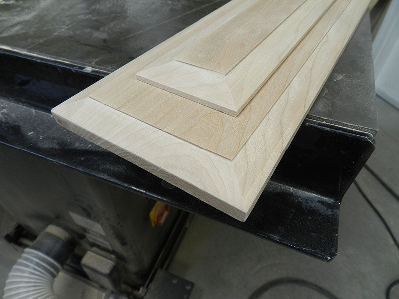 Routed inner and outer panels laminated to build the entryway table drawer front assembly