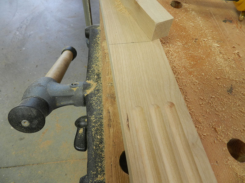 photo of the scalloped groove design on the stile inserts used to build the armoire frame assembly front section