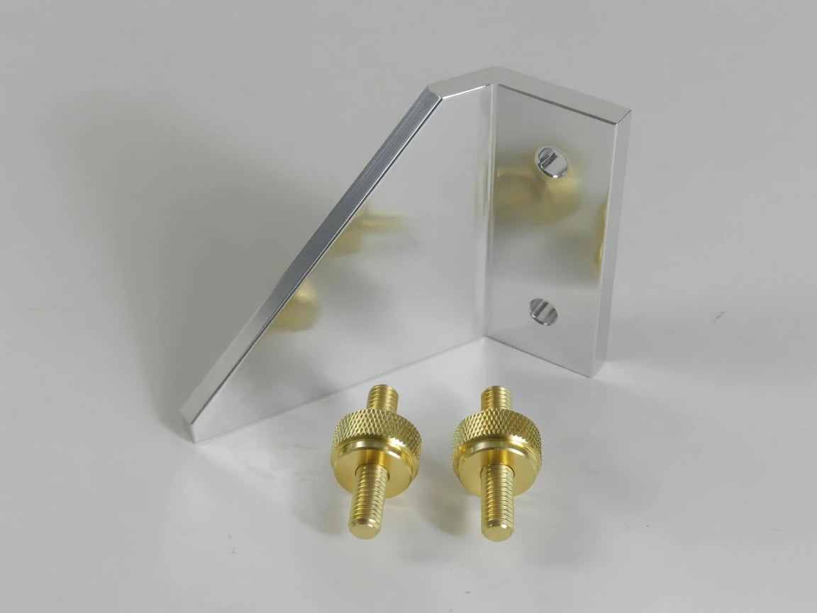 Rear view of Dowelmax 45 degree miter accessory with two optional brass studs