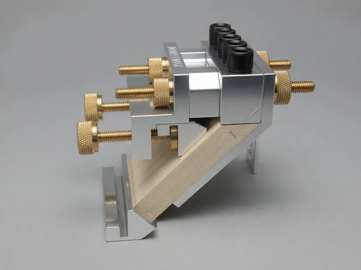 Dowelmax clamp adapter shown with a Classic clamp bracket and miter accessory