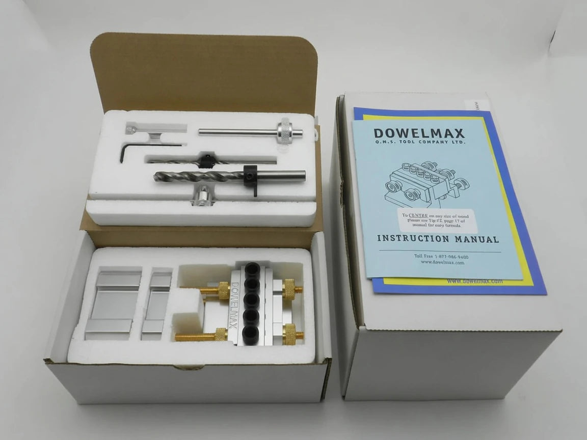 Dowelmax Classic 3/8 system and included tools in their shipping boxes