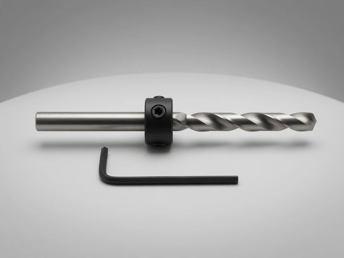 Dowelmax five-sixteenths-inch drill, depth collar, and Allen key