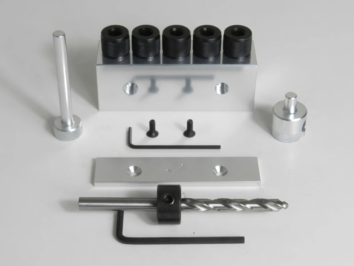Dowelmax 6 mm drill guide and center block package contents