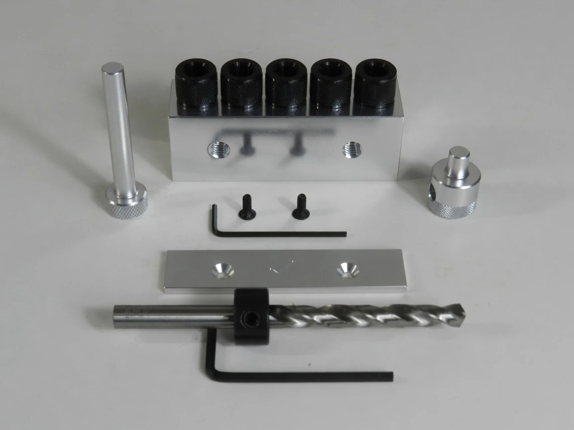 Dowelmax 8 mm drill guide and center block package contents